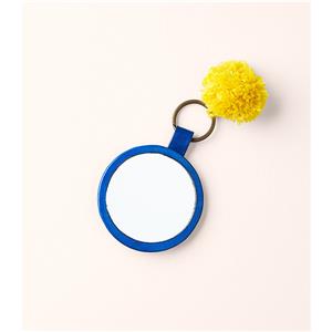 Genuine Leather Embosed Hand Mirror  Key Chain Blue