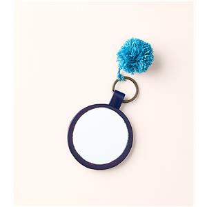 Genuine Leather Embosed Hand Mirror  Key Chain Navy Blue