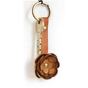Genuine Leather Flower with Key Chain Brown