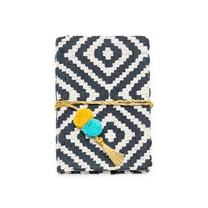 HAND WOVEN CLOTH JOURNAL WITH GOLD CORD  POMS