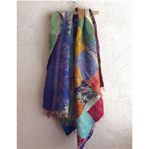 Upcycled Silk Sari Stole with Collage Design  Hand Embroidery